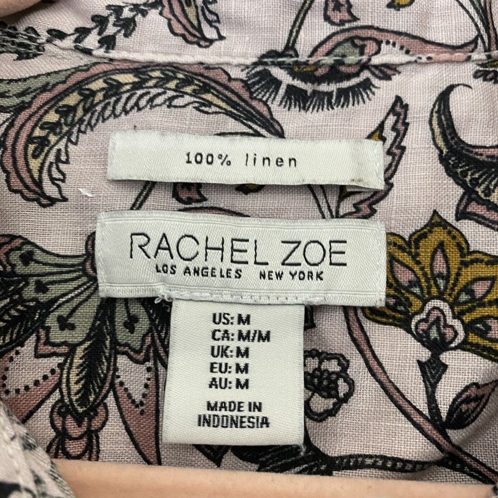 Rachel Zoe Shirt Womens Medium Linen Boho Floral Paisley Pink Button Front - Picture 6 of 7